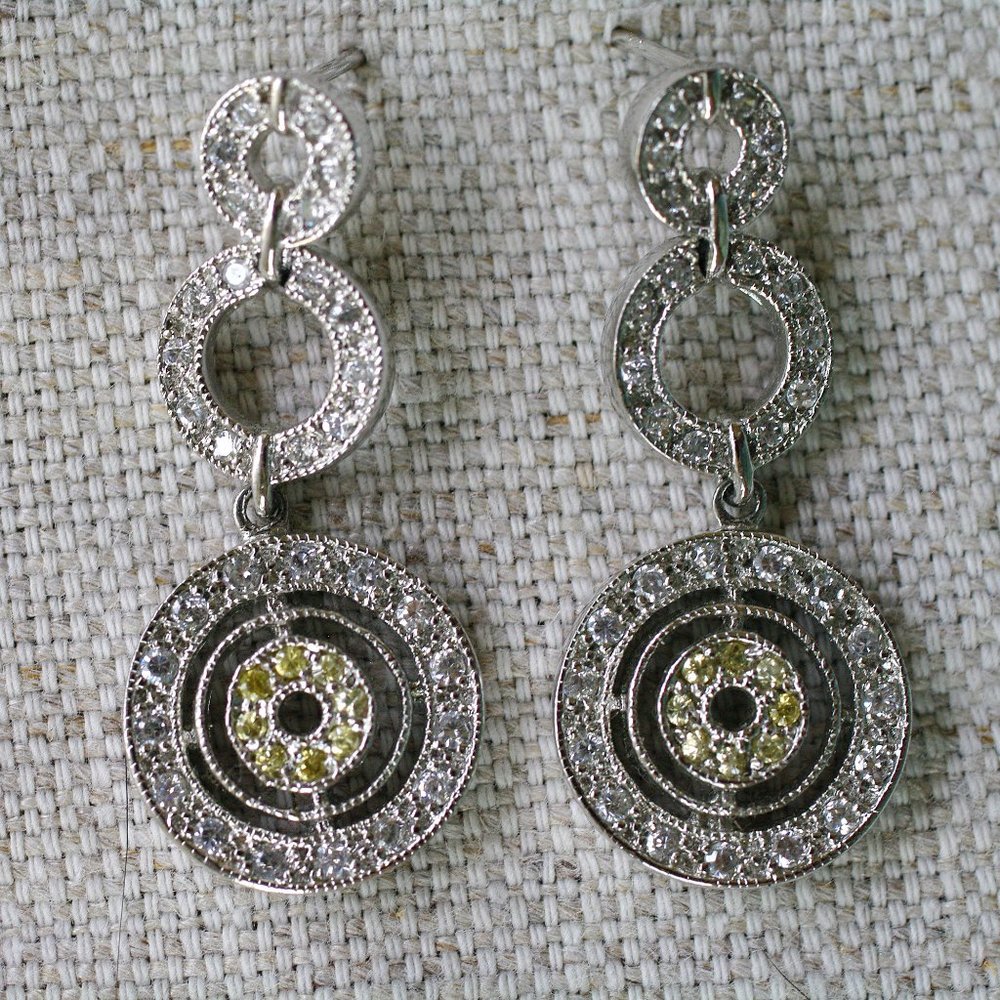 Rhinestone Costume Silver Toned Dangle Earrings